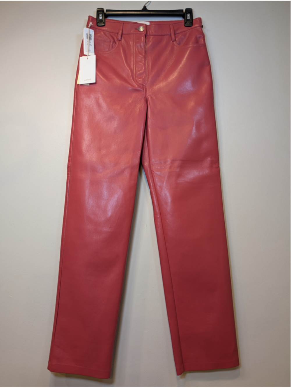 Aritzia Wilfred The Melina Pant Rosy Red Vegan Leather High Rise Straight 6 NWT